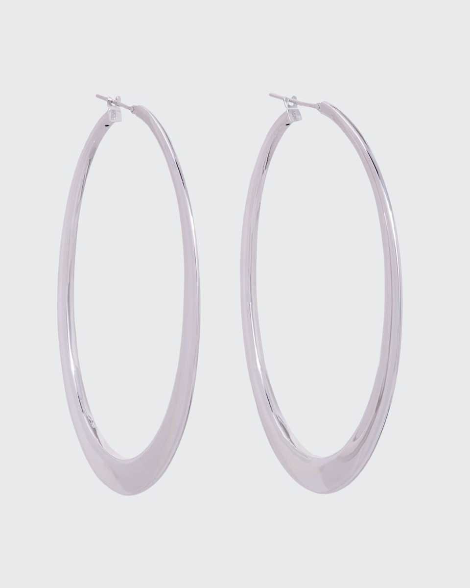 18K White Gold Oversized Oval Crescent Hoop Earrings
